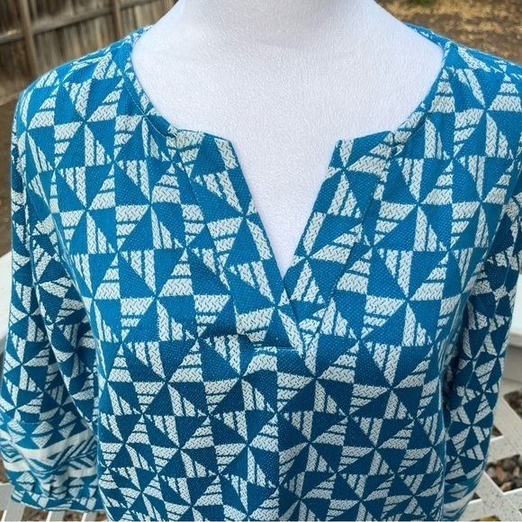 Soft Surroundings Narah Top Women M Geometric Print 3/4 Sleeve Blouse‎ Blue NWT - Picture 9 of 12